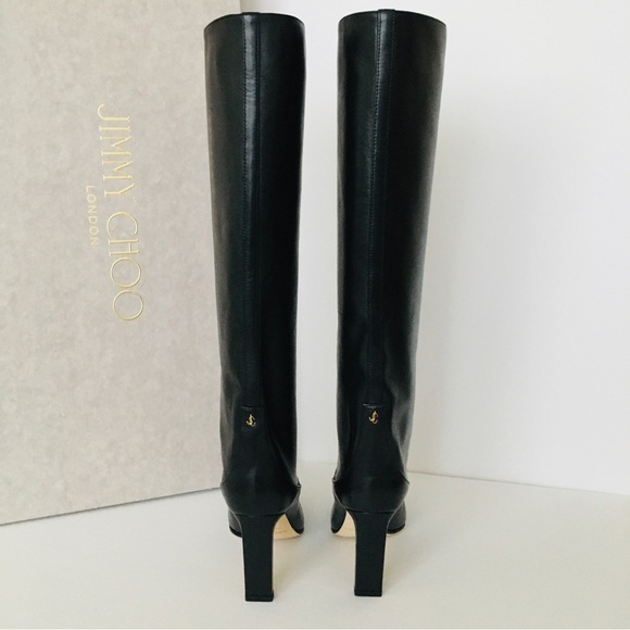 Jimmy Choo MAHESA 85 Square Heel Knee Hight Black Calf Leather Women’s B… - Picture 9 of 15